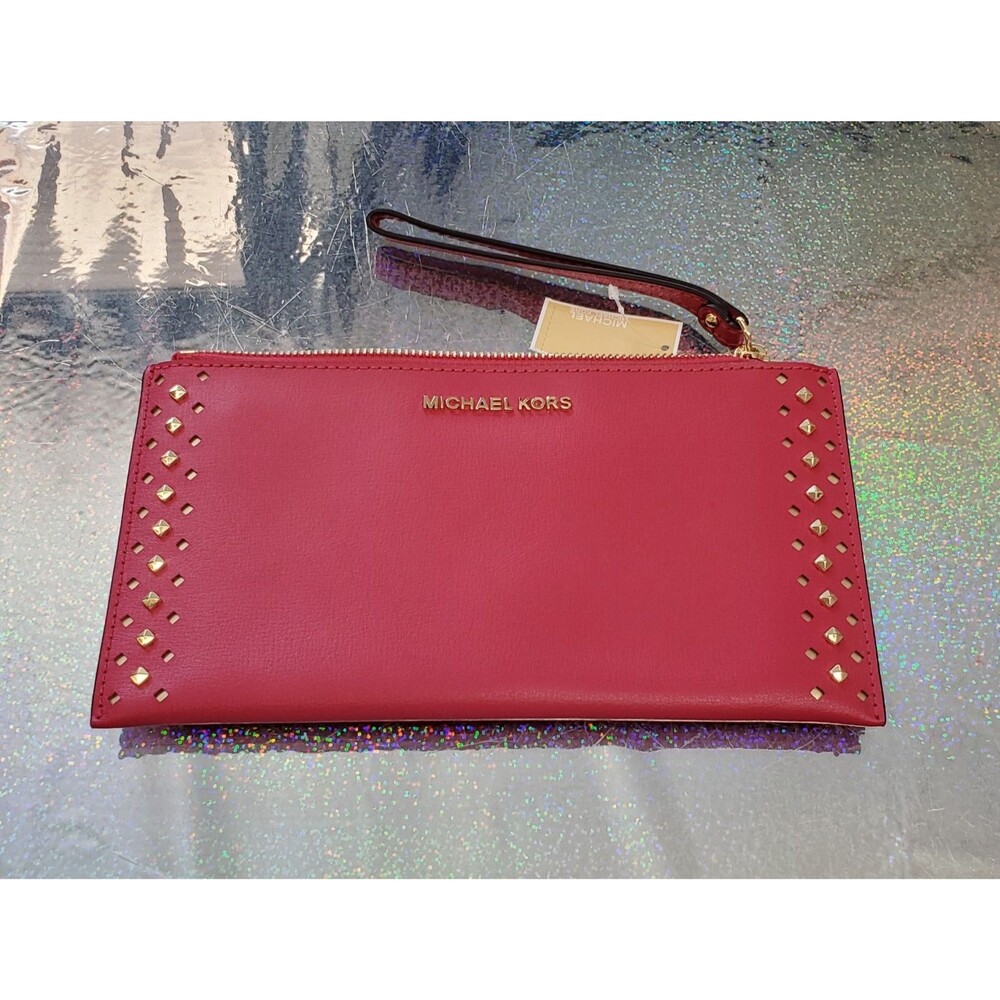 NEW Michael Kors Leather Zip Clutch Jet Set Travel Wristlet Wallet